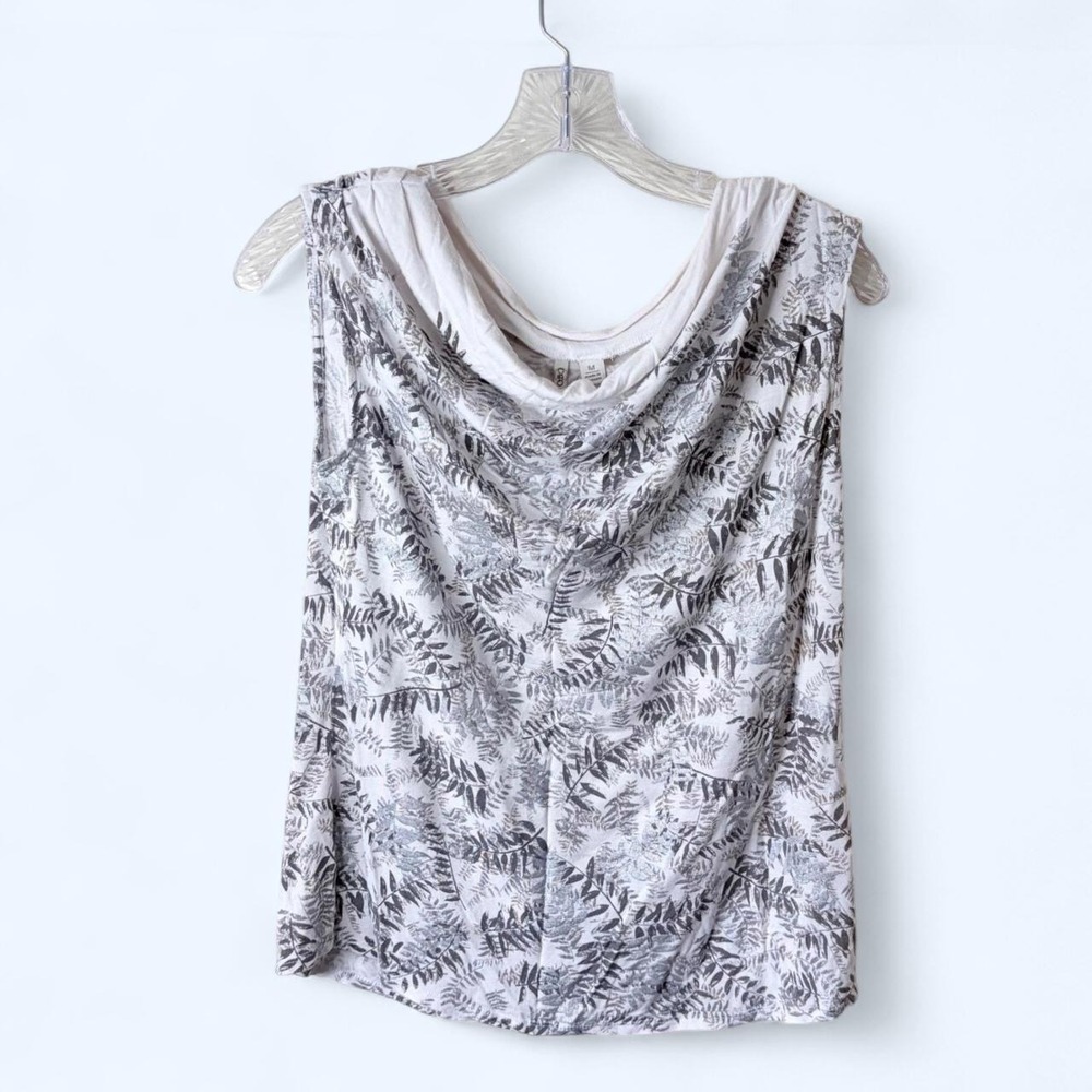 Cato White Grey Botanical Leaf Cowl Neck Sleeveless Top Size M Cottagecore